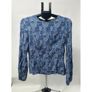 Boden Blouse Blue Print Long Sleeve Crew Neck Contemporary Size US 10
